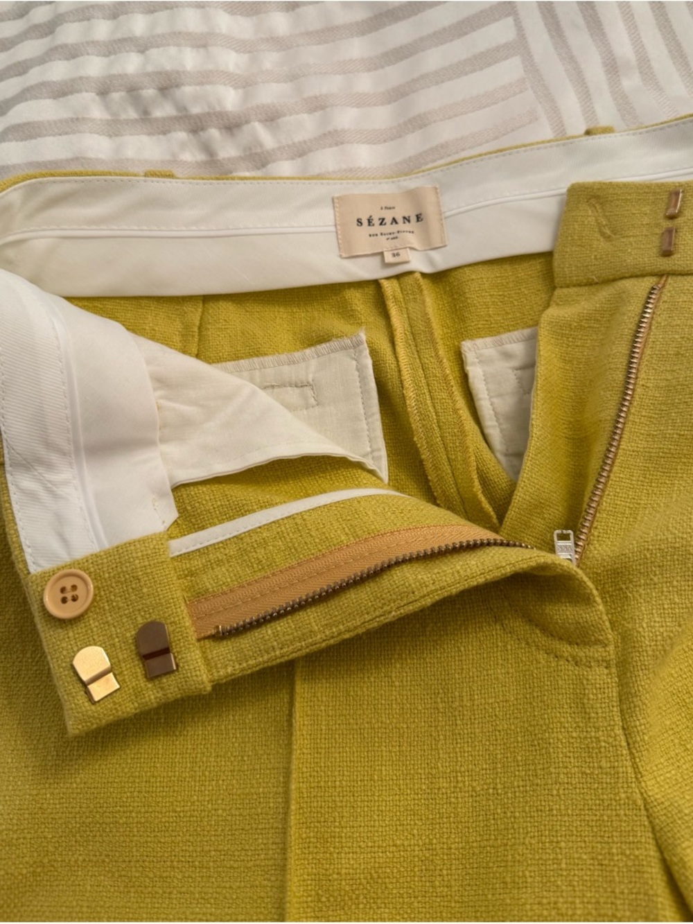 Sézane Corentin Trousers in Mustard Yellow, Cotton and Linen Blend, Size 4 NWOT - Picture 6 of 9
